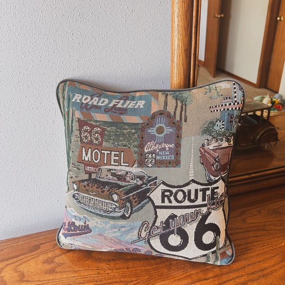 Vintage Route 66 Tapestry Pillow